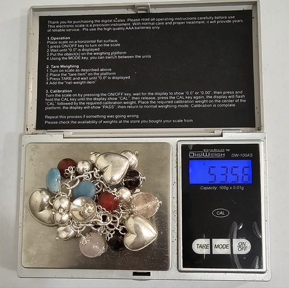 925 Sterling Silver Italy Multy-Color Gem Heart Design Cha Cha Link Bracelet 7" - Picture 8 of 8